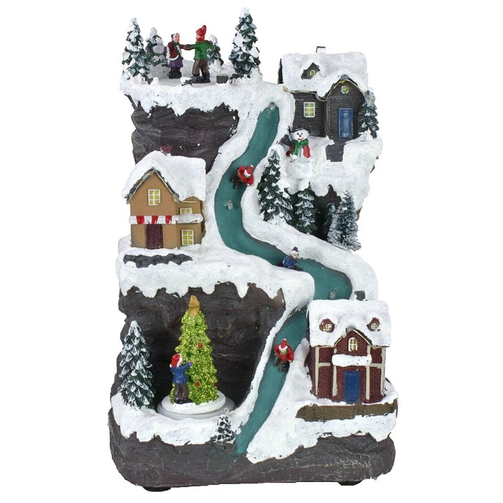 Christmas scenery with lighted track running on electricity cm