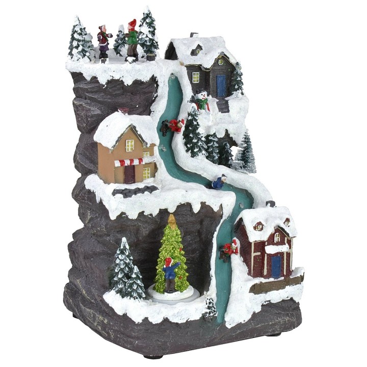 Escenario navideño con pista iluminada que funciona con