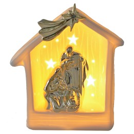 Natividad y establo de porcelana con luz de 15,5x9,2x18,2 cm h