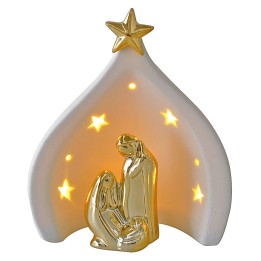 Porcelain nativity and grotto with light cm 14x9,5x16,5 h