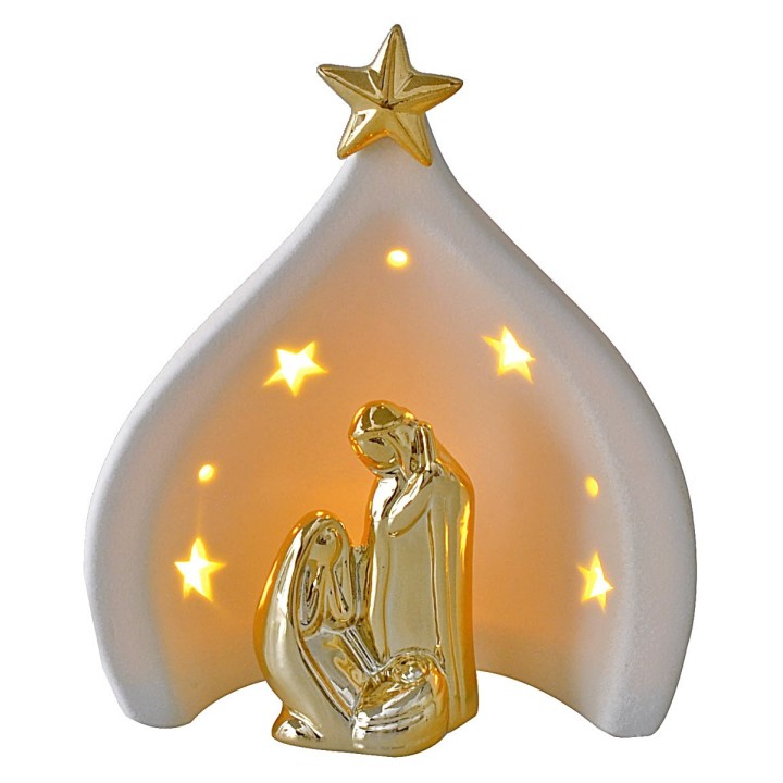 Porcelain nativity and grotto with light cm 14x9,5x16,5 h