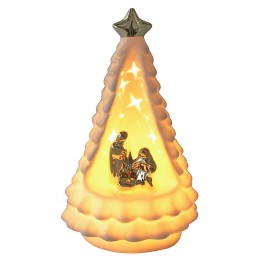 Natività e albero di Natale in porcellana illuminata cm