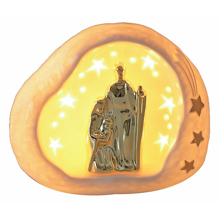 Porcelain nativity and grotto with light cm 14x9x12 h