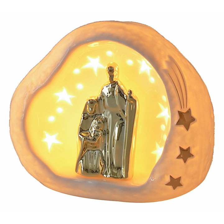 Natività e grotta in porcellana con luce cm 14x9x12 h