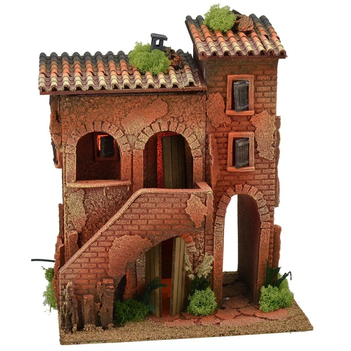 Casa illuminata per Presepe cm 35x25x42 h