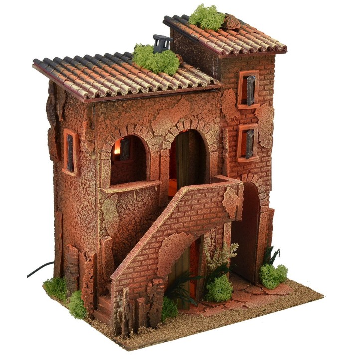 Casa illuminata per Presepe cm 35x25x42 h