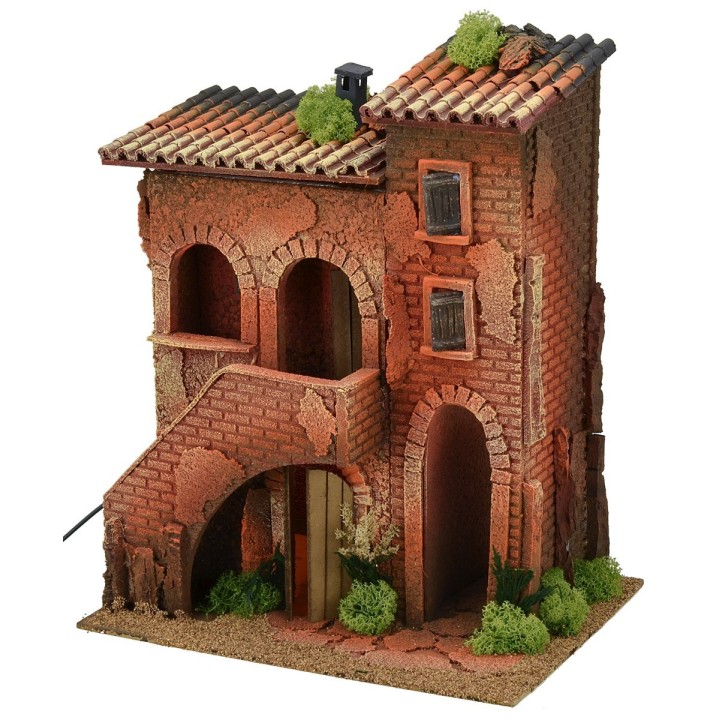Casa doble iluminada con escalera de 35x25x42 cm h