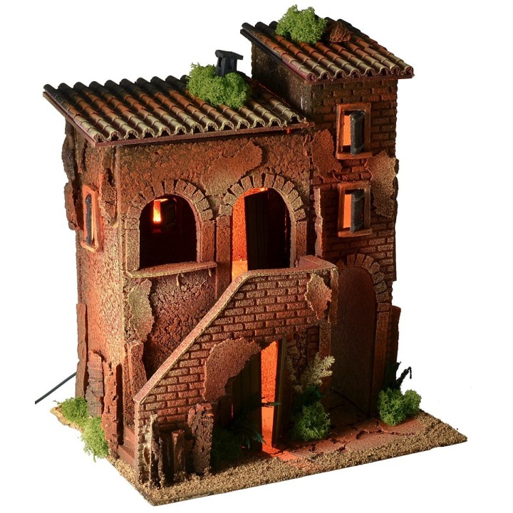 Casa illuminata per Presepe cm 35x25x42 h