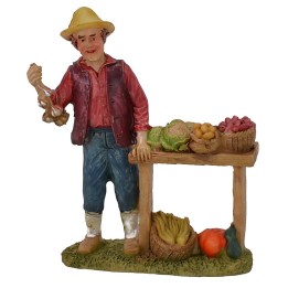 Hortelano con puesto de verduras de resina 10 cm.