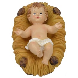 Niño Jesús de 15,5x10,5 cm en resina con cuna para estatuas de