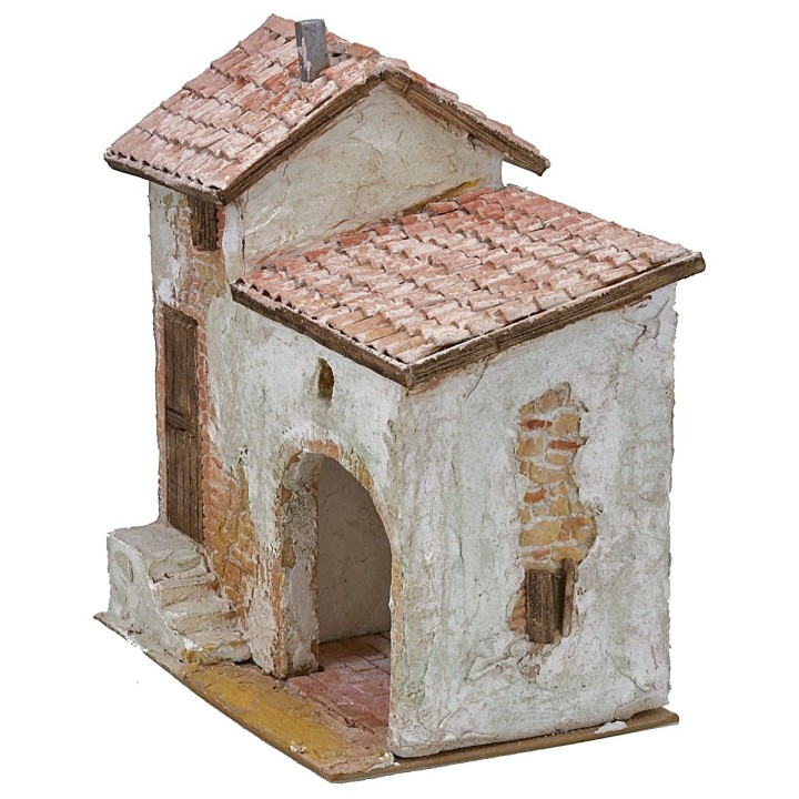 Casa estucada con tienda y escalera de 24x16x18 cm h