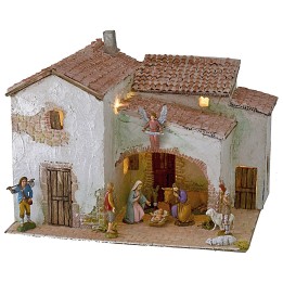 Pueblo de estuco iluminado completo con figuritas de 40x30x31