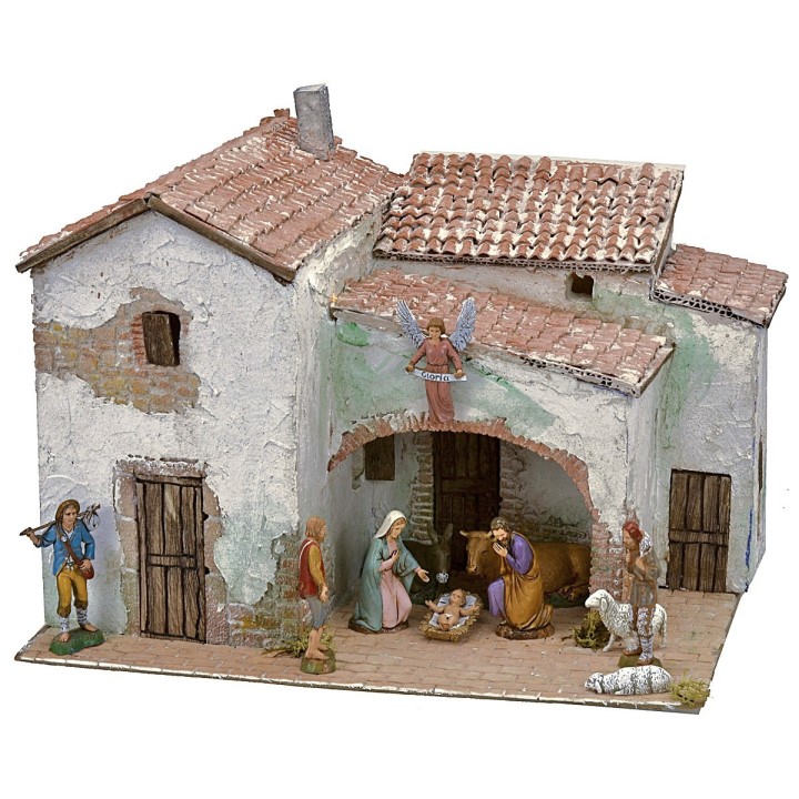 Pueblo de estuco iluminado completo con figuritas de 40x30x31