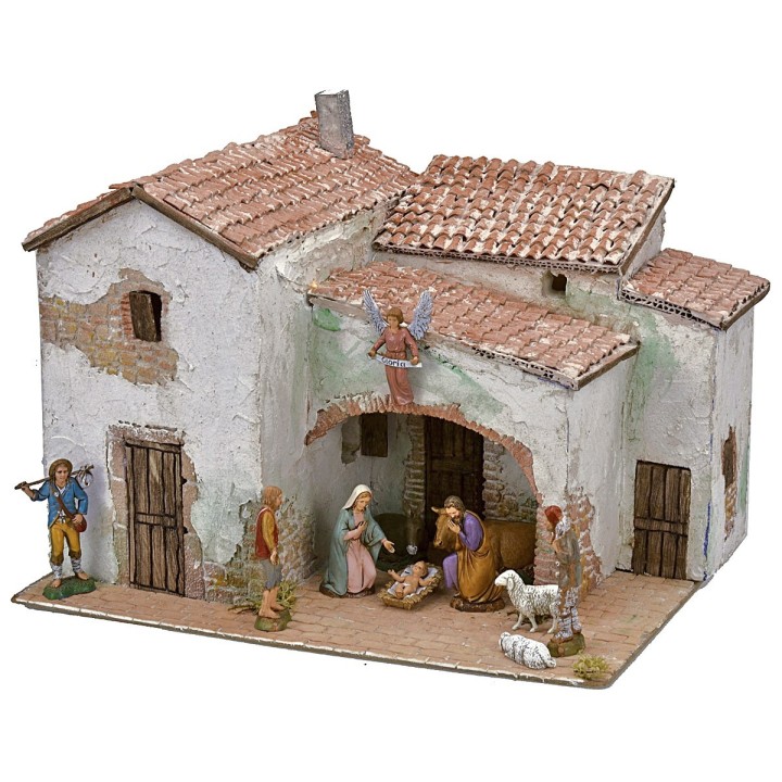 Pueblo de estuco iluminado completo con figuritas de 40x30x31