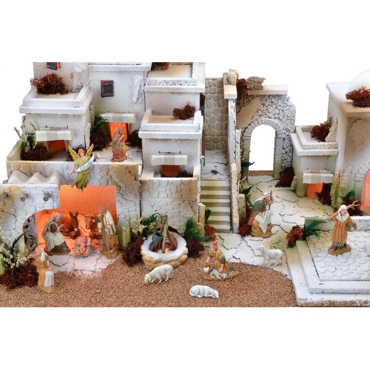 Arab nativity scene with lights, fountain with double tap and