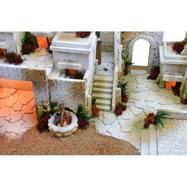Arab nativity scene with lights, double tap fountain and