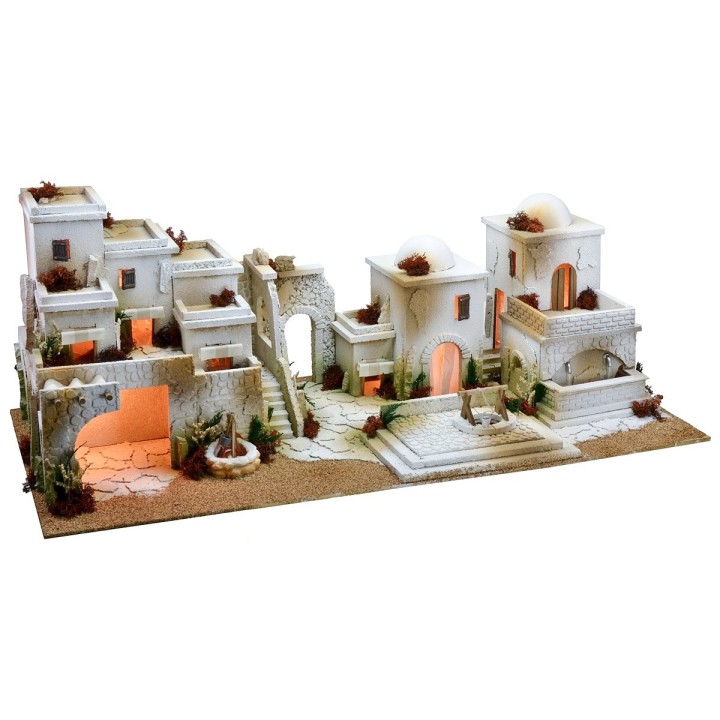 Arab nativity scene with lights, double tap fountain and