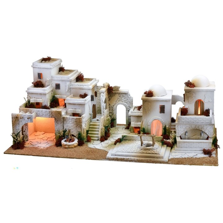 Presepe arabo con luci, fontana a doppio rubinetto e fuoco