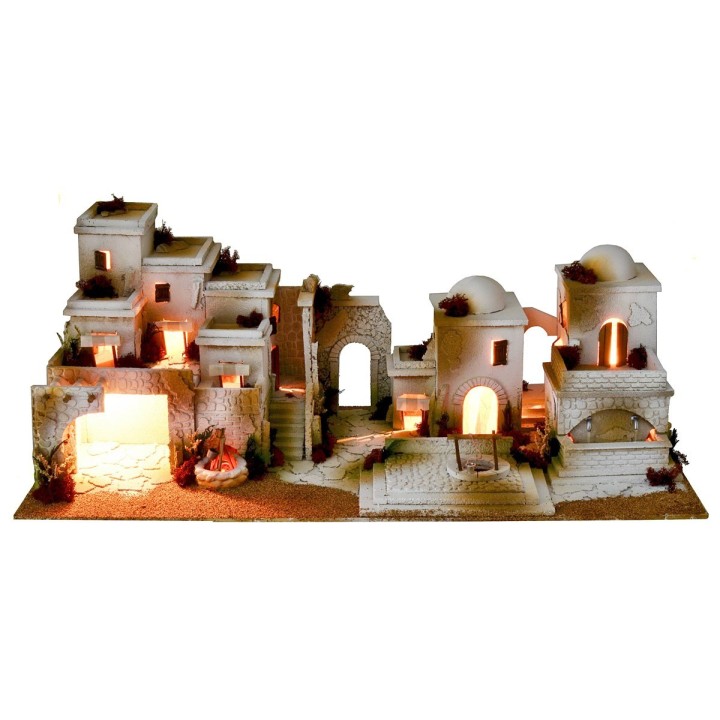 Arab nativity scene with lights, double tap fountain and