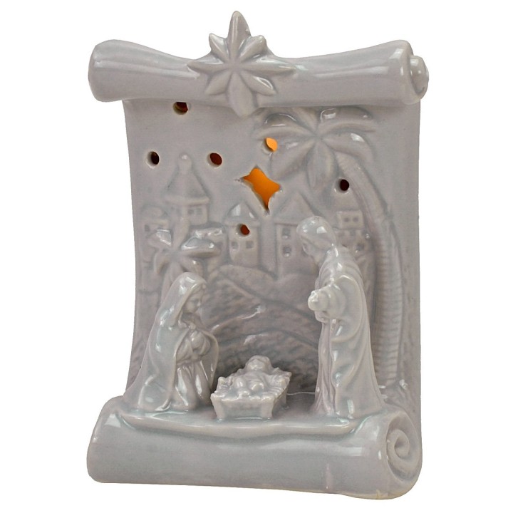 Nativity and parchment in porcelain with light cm 10x6,5x14 h