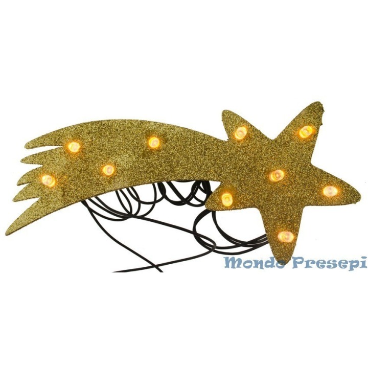 Stella cometa oro in legno a 10 led - Art. 
