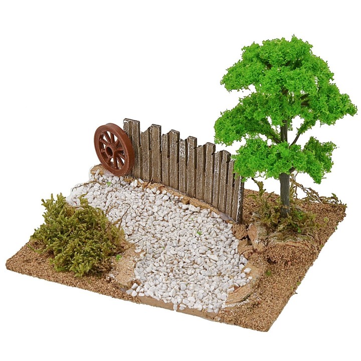 Curva de camino de tierra con barandilla cm 16x13,5x13,5 h