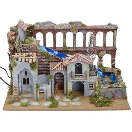 Hamlet with fire and aqueduct with functioning drainage cascade