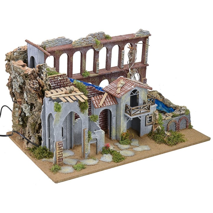 Hamlet with fire and aqueduct with functioning drainage cascade