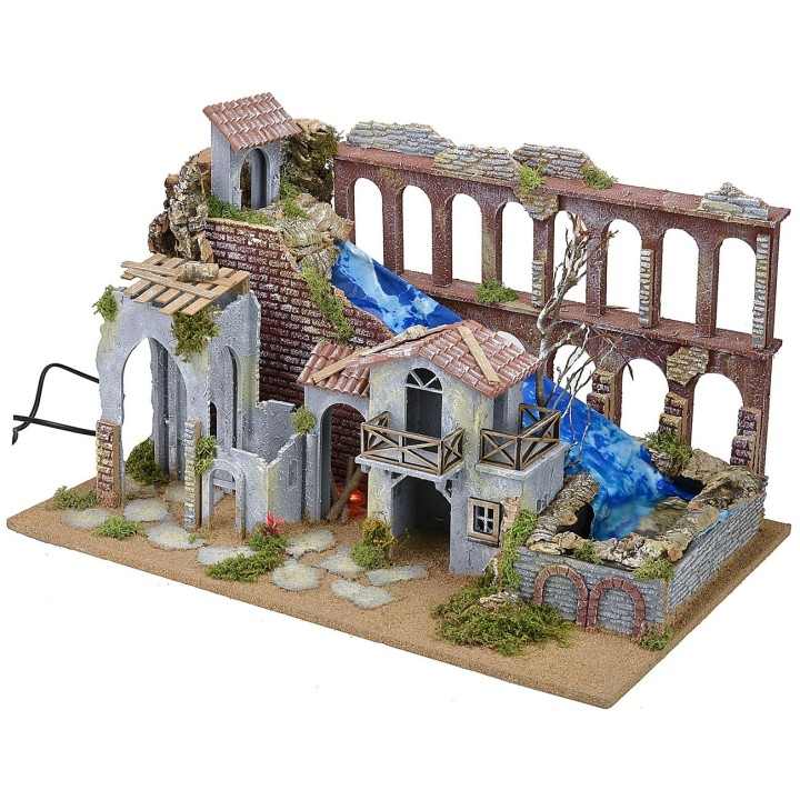 Hamlet with fire and aqueduct with functioning drainage cascade