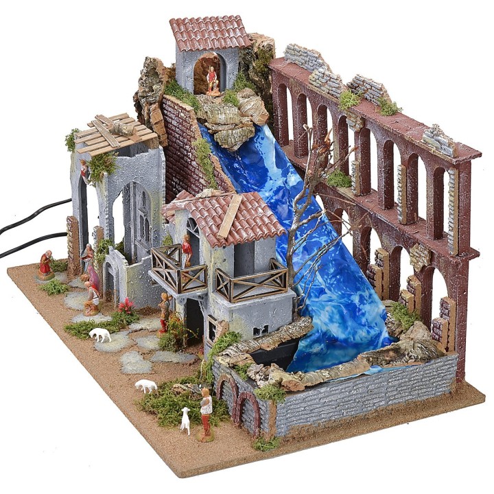 Presepe con acquedotto, cascata e fuoco funzionanti completo di