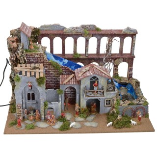 Presepe con acquedotto, cascata e fuoco funzionanti completo di