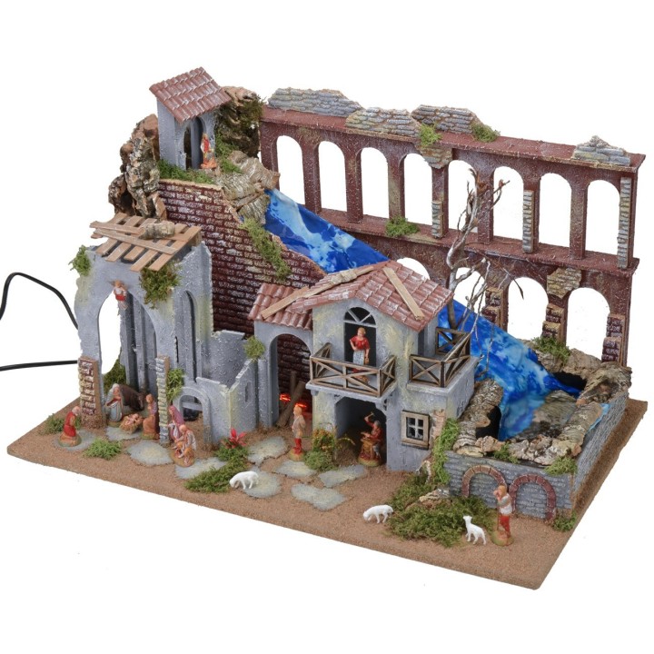 Presepe con acquedotto, cascata e fuoco funzionanti completo di