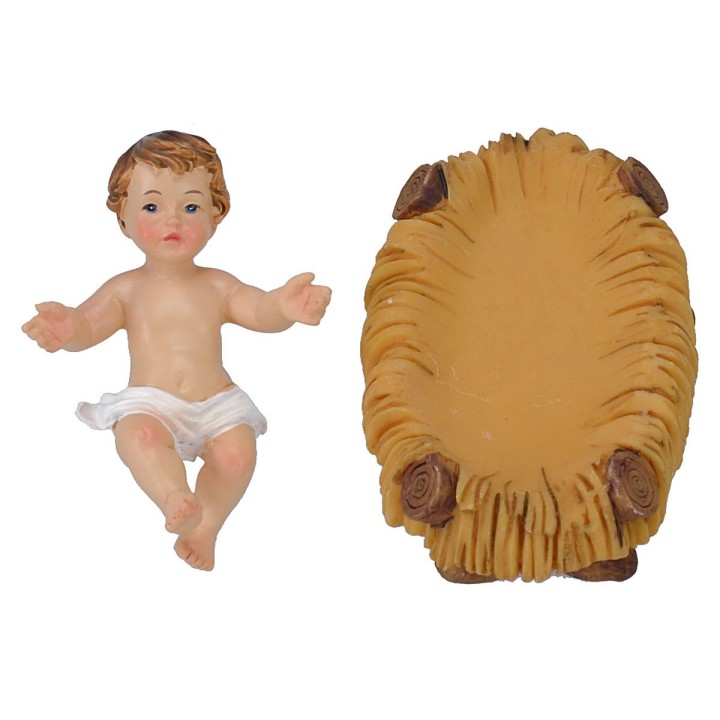 Gesù Bambino cm 6,5x4,5 in resina con culla per statue da 20 cm