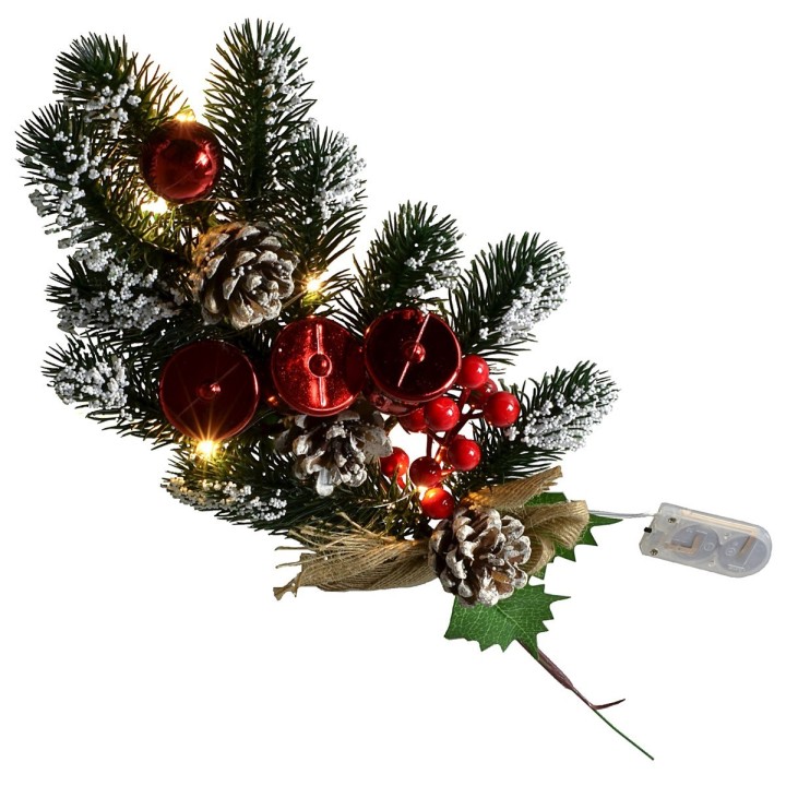 Ramo illuminato in pvc con campane bacche e pigne cm 40