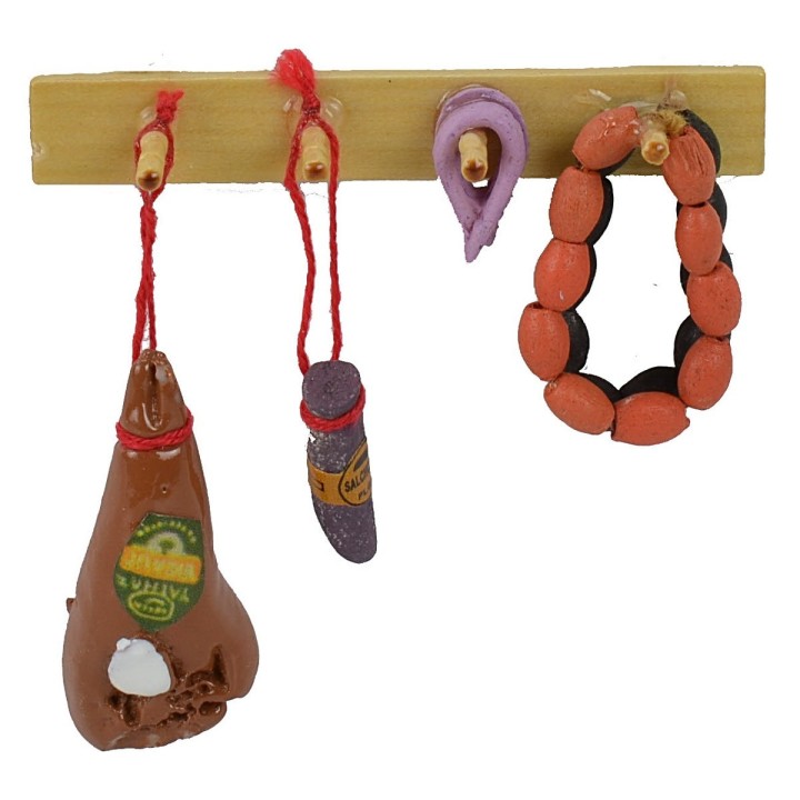 Shelf with hanging salami
