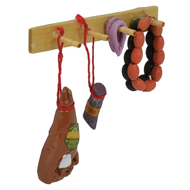Shelf with hanging salami