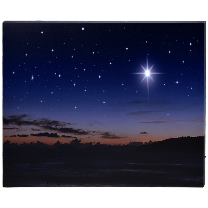 Cielo estrellado con paisaje al atardecer y estrella polar
