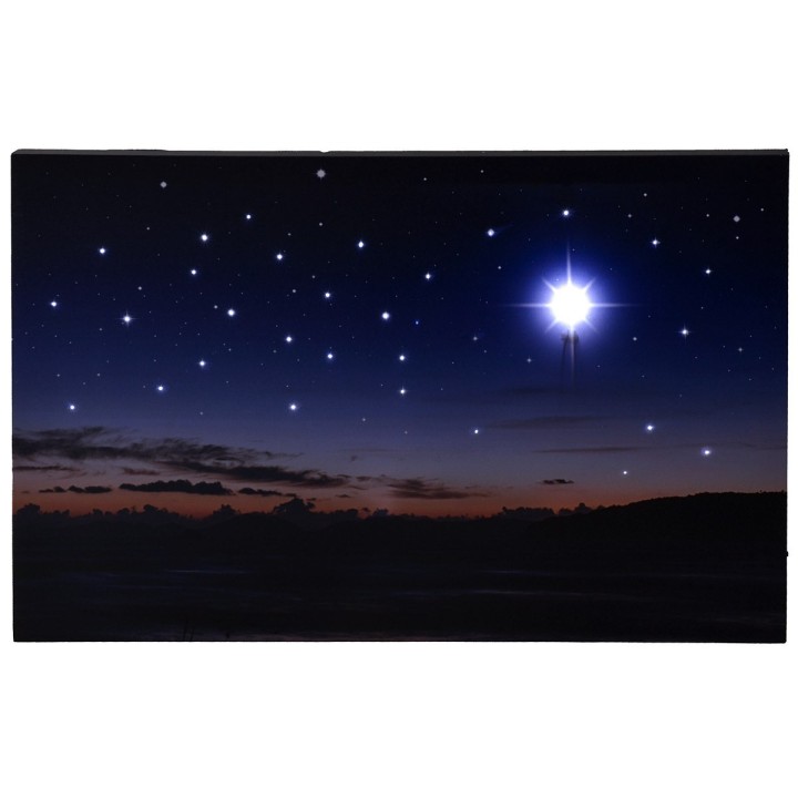Cielo estrellado con paisaje al atardecer y estrella polar