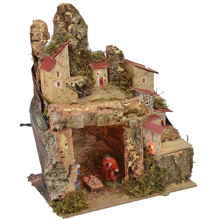 Illuminated crib with landscape and grotto complete with