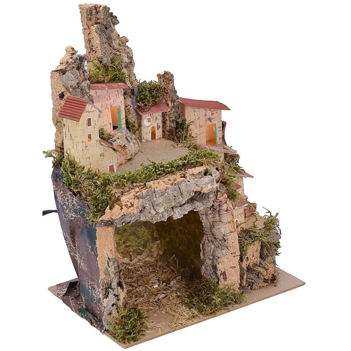 Pesebre iluminado con paisaje y cueva de 20x14x25 cm h