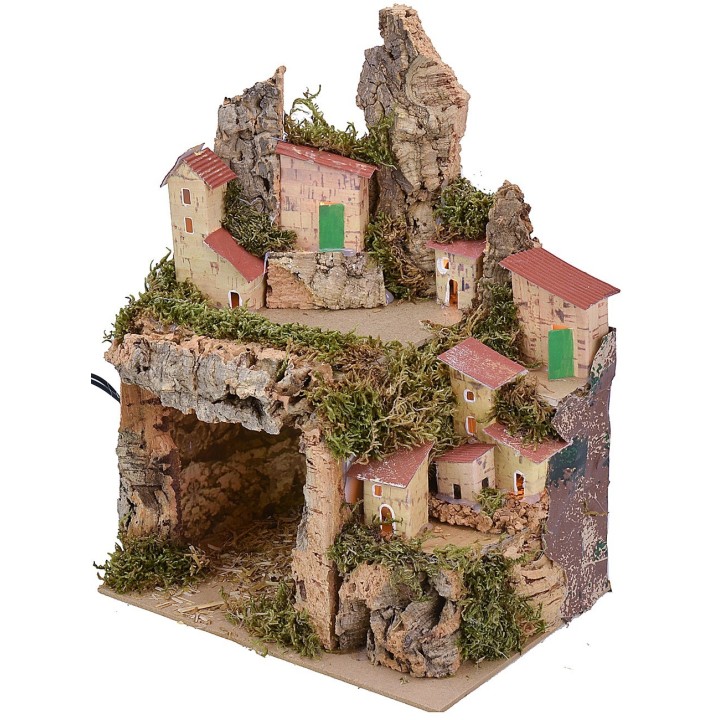 Illuminated nativity scene with landscape and grotto cm