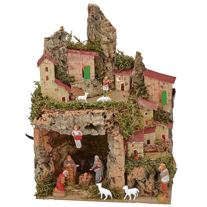 Illuminated crib with grotto complete with Landi Moranduzzo