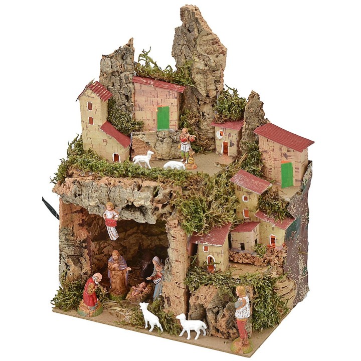 Illuminated crib with grotto complete with Landi Moranduzzo