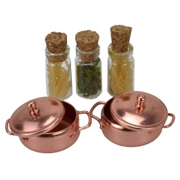 Set of 3 jars with spices and 2 miniature nativity pots