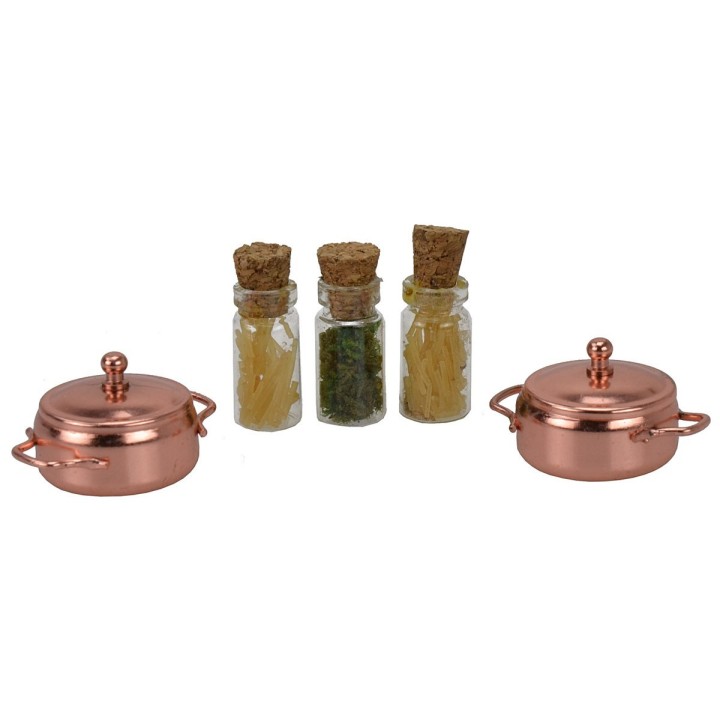 Set of 3 jars with spices and 2 miniature nativity pots