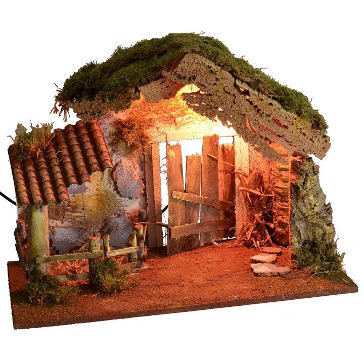 Capanna per presepe illuminata con recinto cm 50x36x36 h