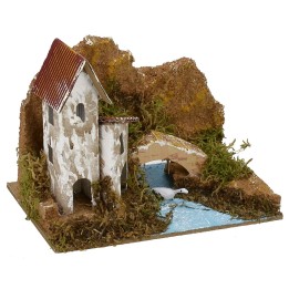 Small houses with river for nativity scene cm 15x10,5x11,5 h