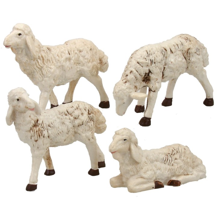 Set of 4 patinated sheep for statues 20 cm