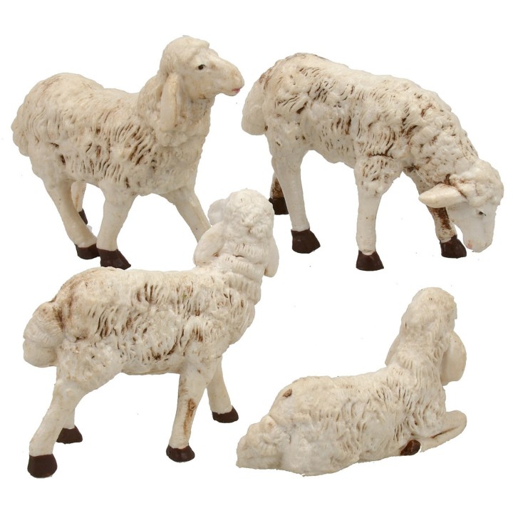 Set of 4 patinated sheep for statues 20 cm