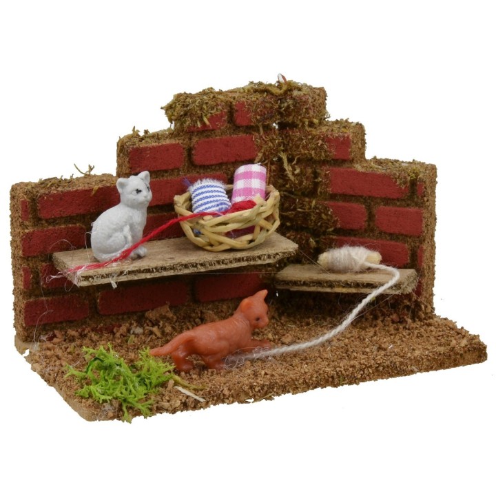 Ambientazione presepe con gatti che giocano - Animali presepe